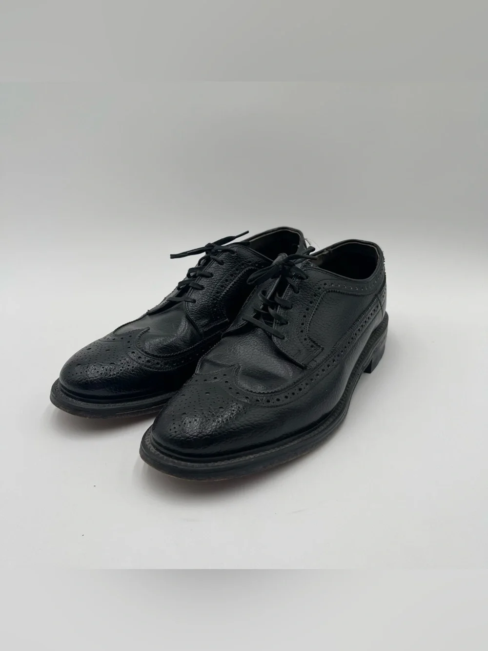 VTG Hanover Mens Longwing Wingtip Brogue Derby Oxford Dress Shoes Size 8.5 Black